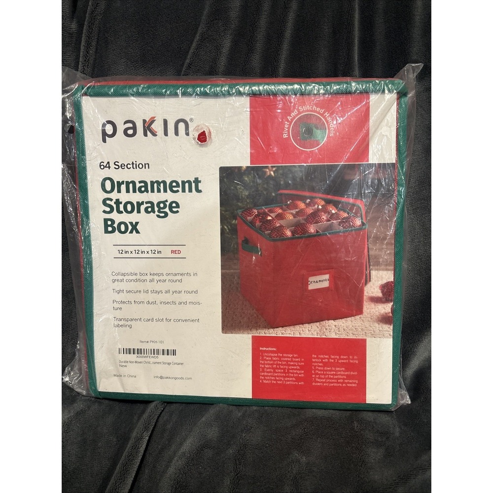 Ornament Storage Box 64 Section Green 12x12x12 Red Collapsible NEW